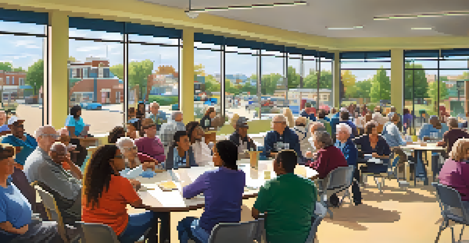 A community forum with diverse residents discussing public transportation improvements in a bright community center.