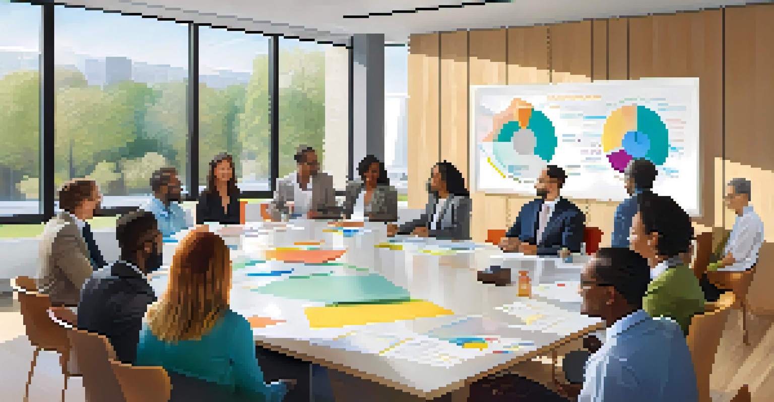 A diverse group of people in a modern office discussing philanthropy and impact investing.