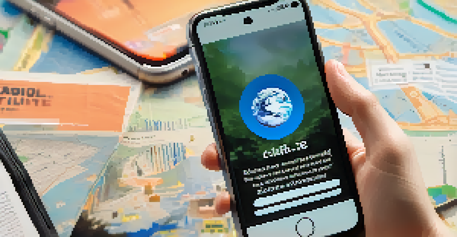 A close-up of a smartphone showing a social media post about climate change activism, with a blurred background and warm lighting.