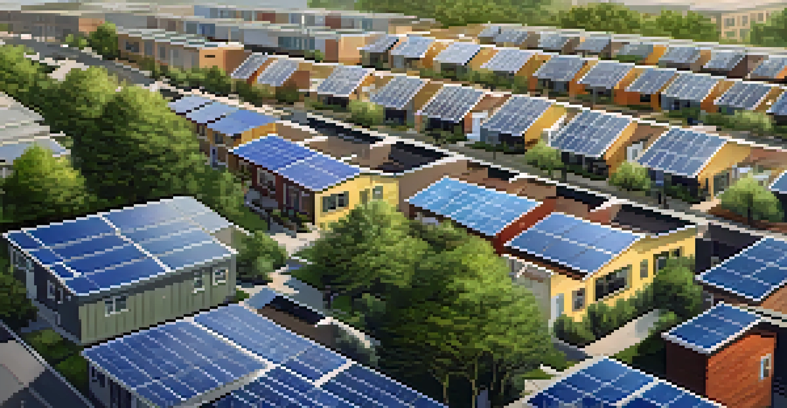 Close-up of a community solar project in an urban area with residents participating in a workshop about renewable energy.