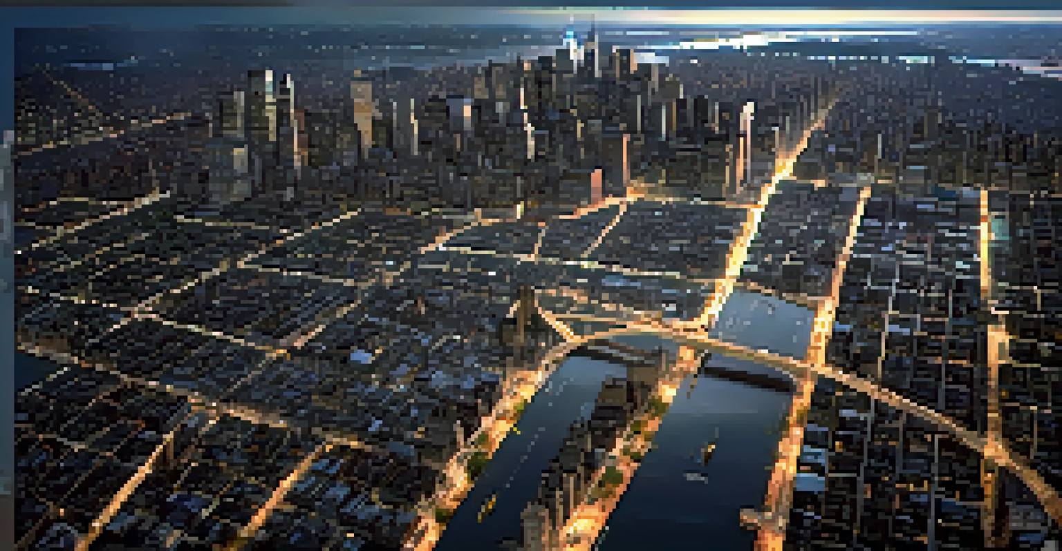 Aerial view of NYC showing flooded streets after a rainstorm with reflections of buildings.