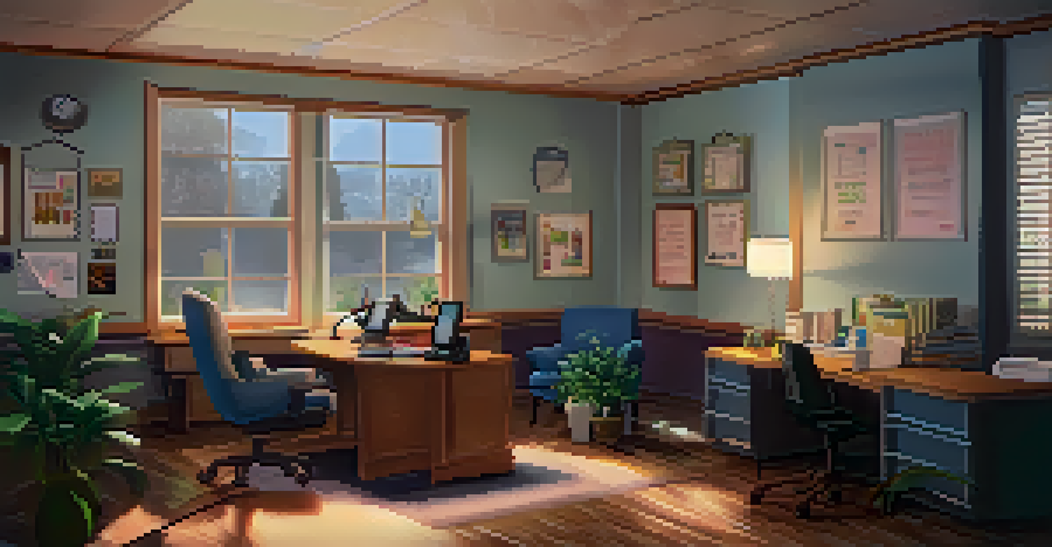 A comforting mental health hotline office with a counselor on the phone, creating a welcoming environment.