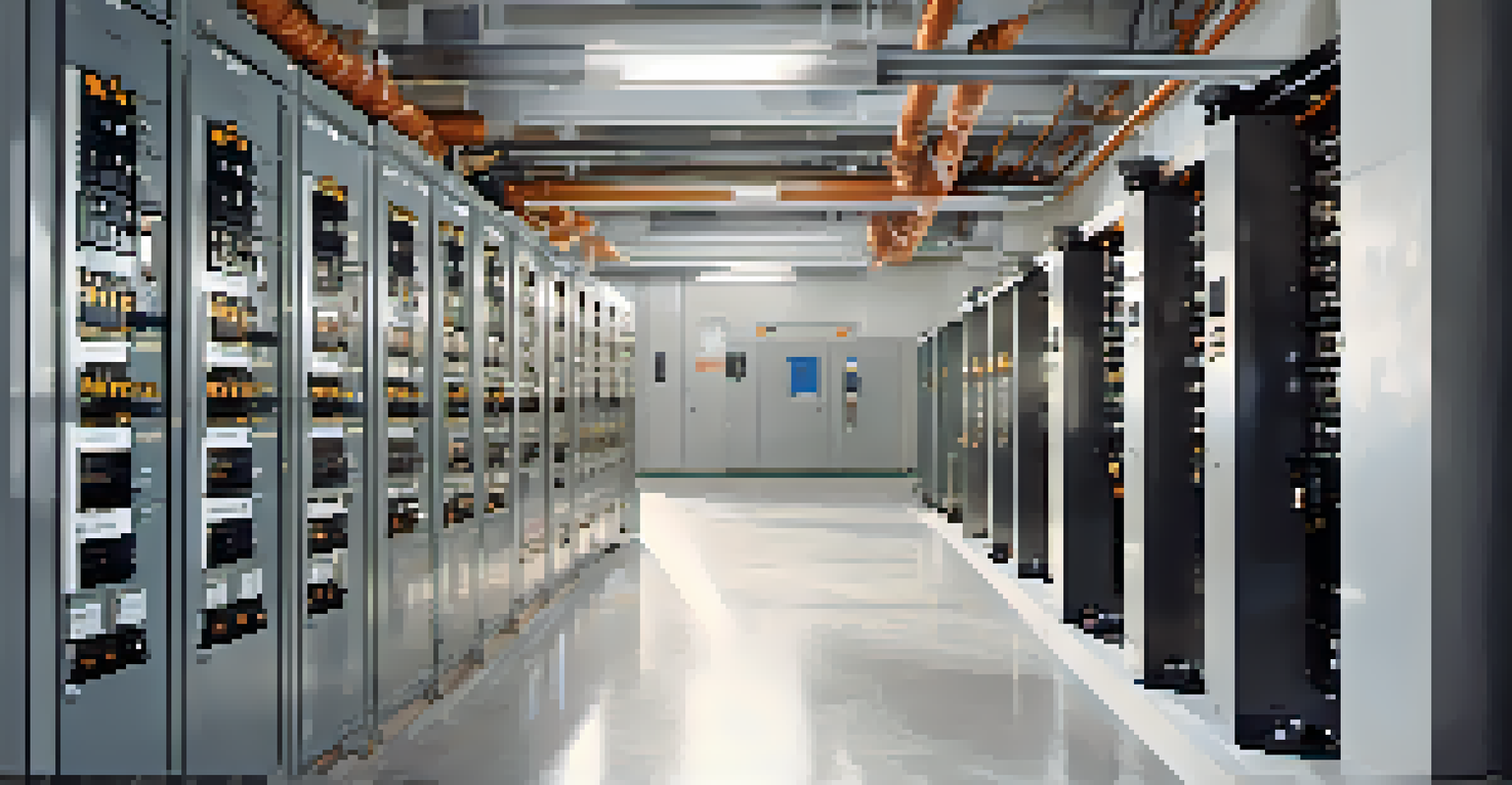A modern electrical upgrade featuring new energy-efficient circuit breakers in contrast with older building infrastructure.