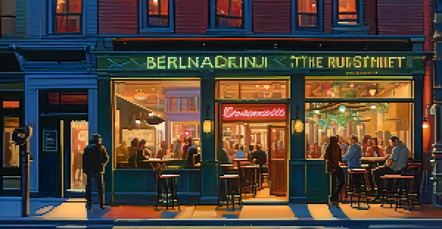 A cozy night scene inside a trendy bar on The Bowery, with patrons enjoying craft cocktails and vintage decor.