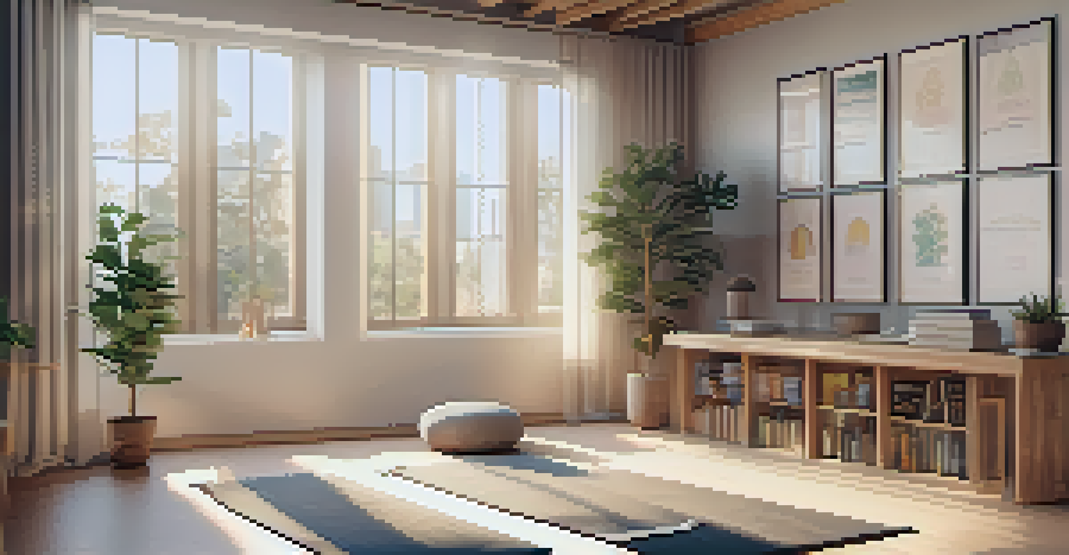 A tranquil wellness area in a coworking space designed for relaxation and mindfulness activities.