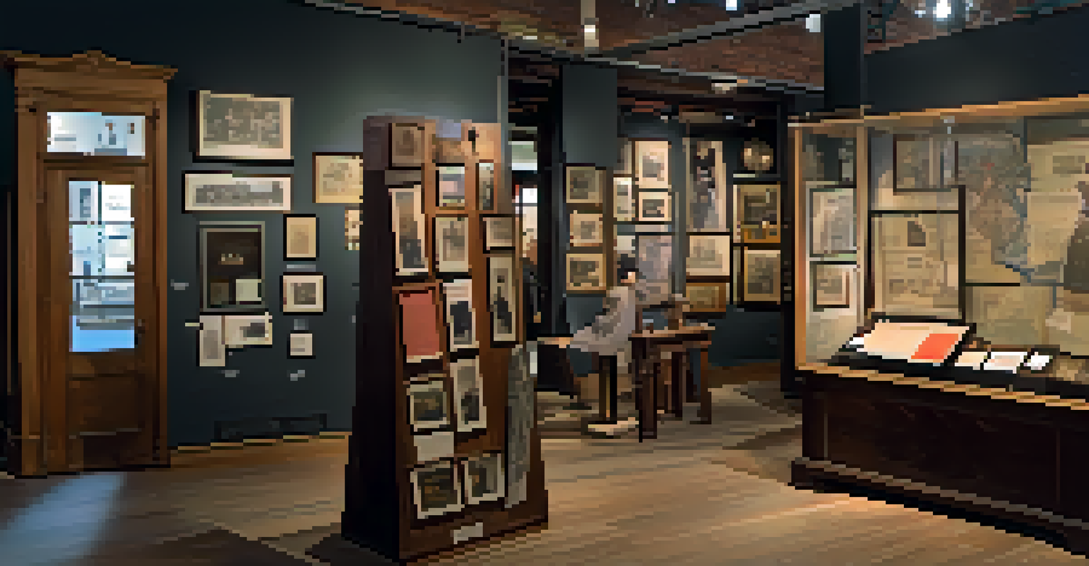 An interactive exhibit at the Tenement Museum featuring artifacts from immigrant cultures, with visitors exploring the display.