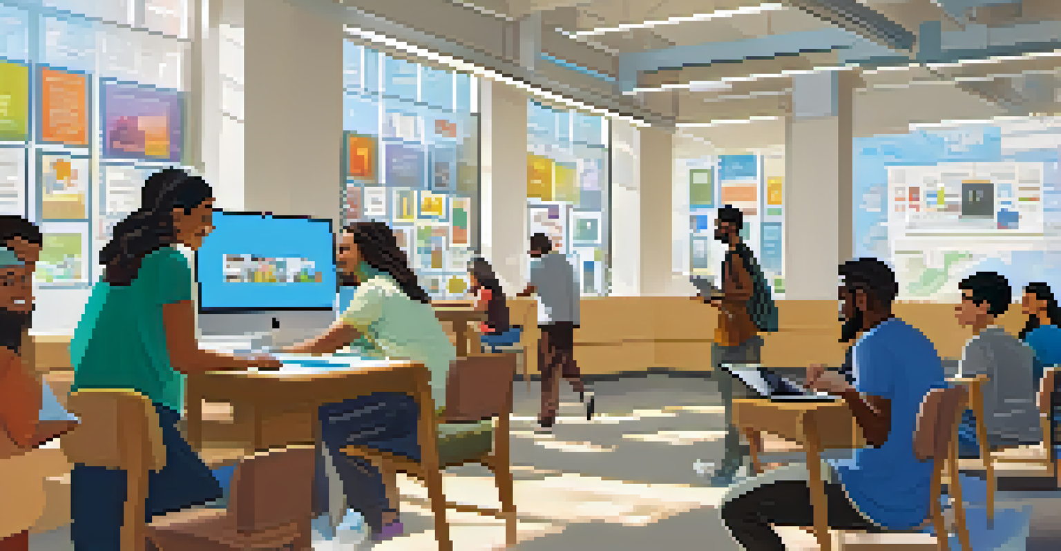 A digital literacy workshop in a library with immigrants learning to use computers.