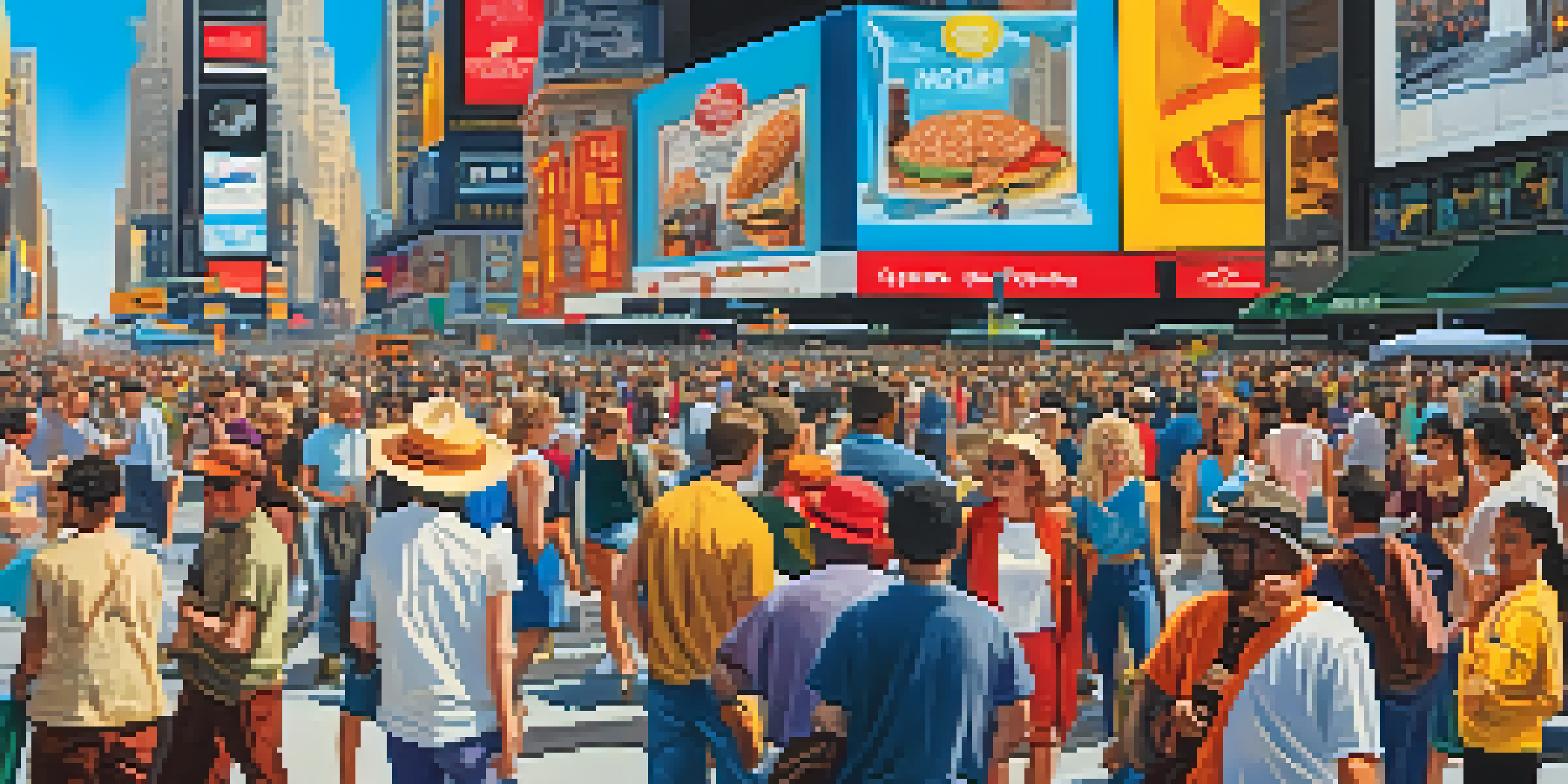 A lively Times Square filled with tourists, bright billboards, and street performers.