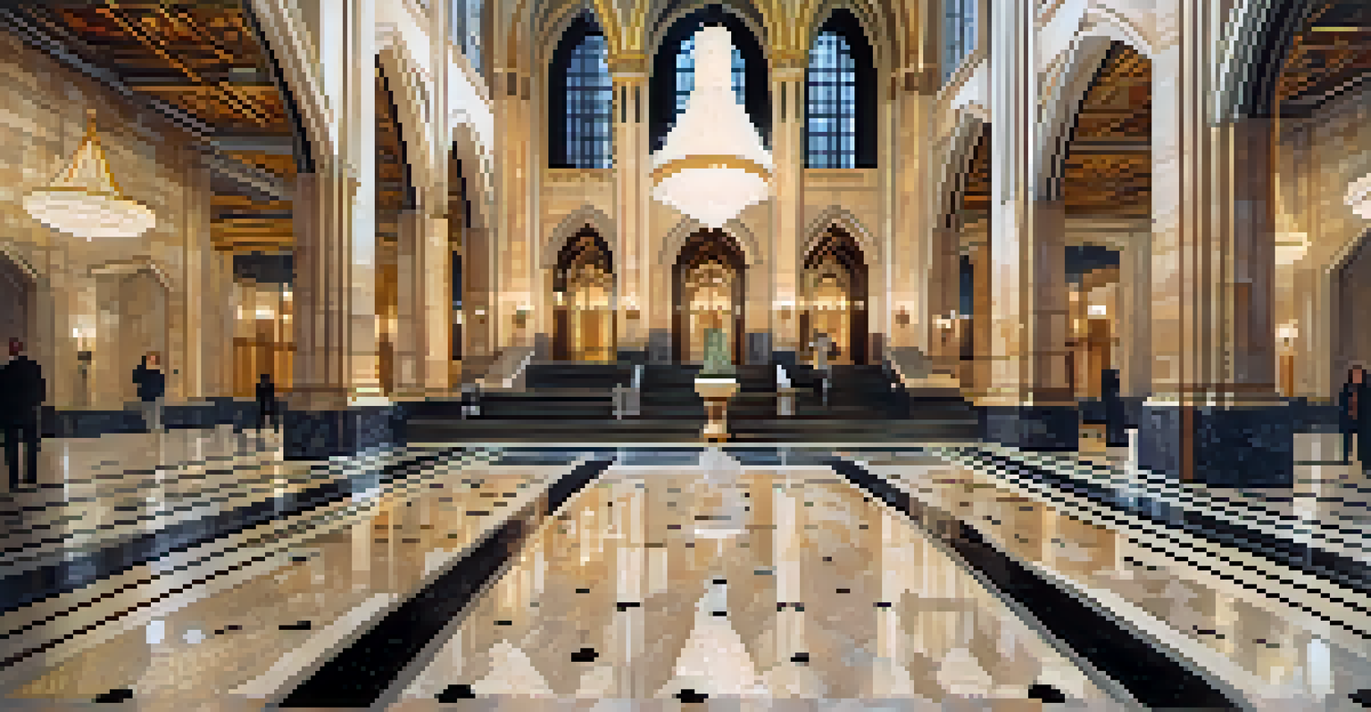 The luxurious lobby of the Woolworth Building, showcasing its vaulted ceilings and intricate mosaics.