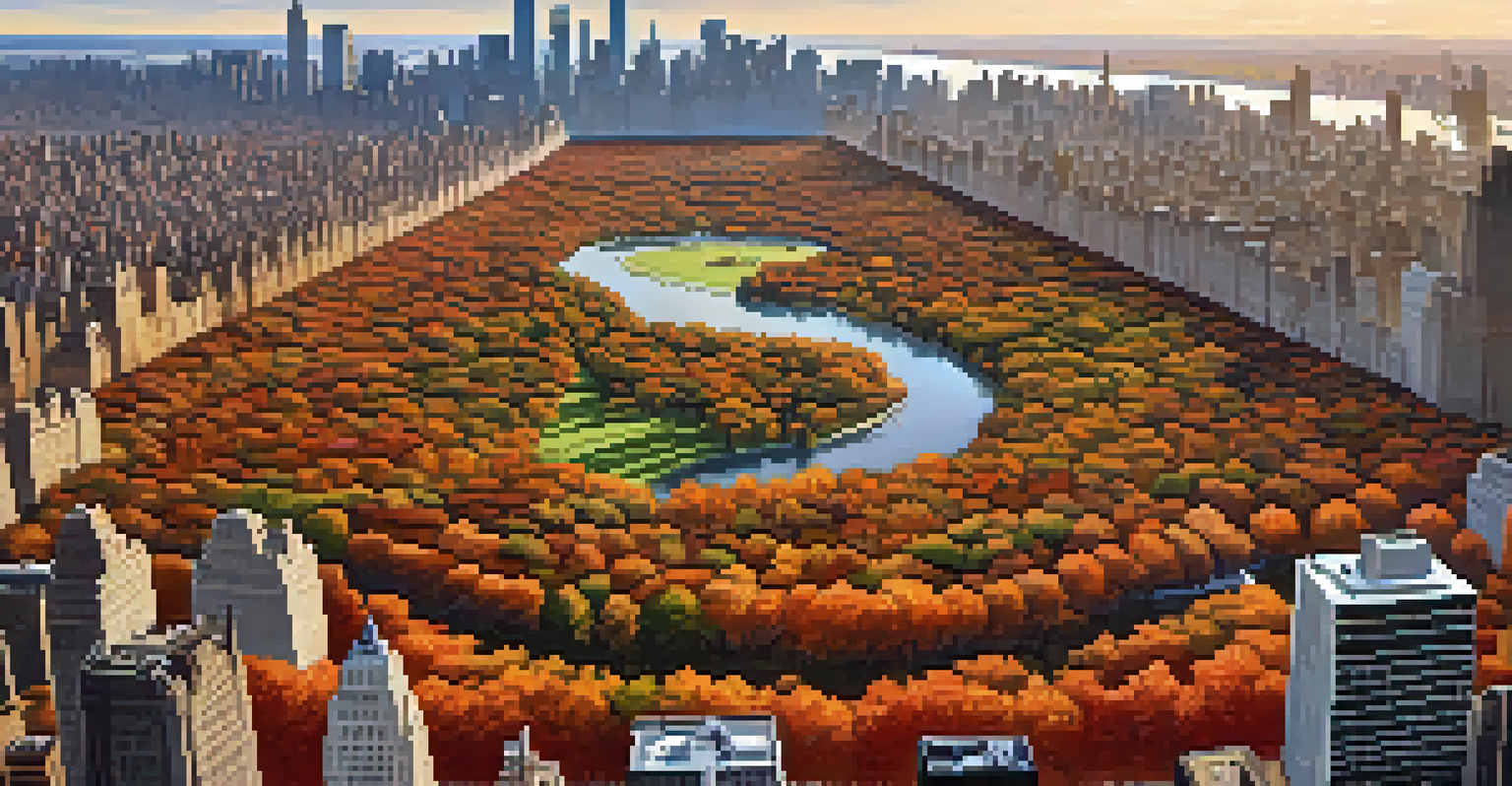 Aerial view of Central Park in autumn, surrounded by Manhattan's skyline.