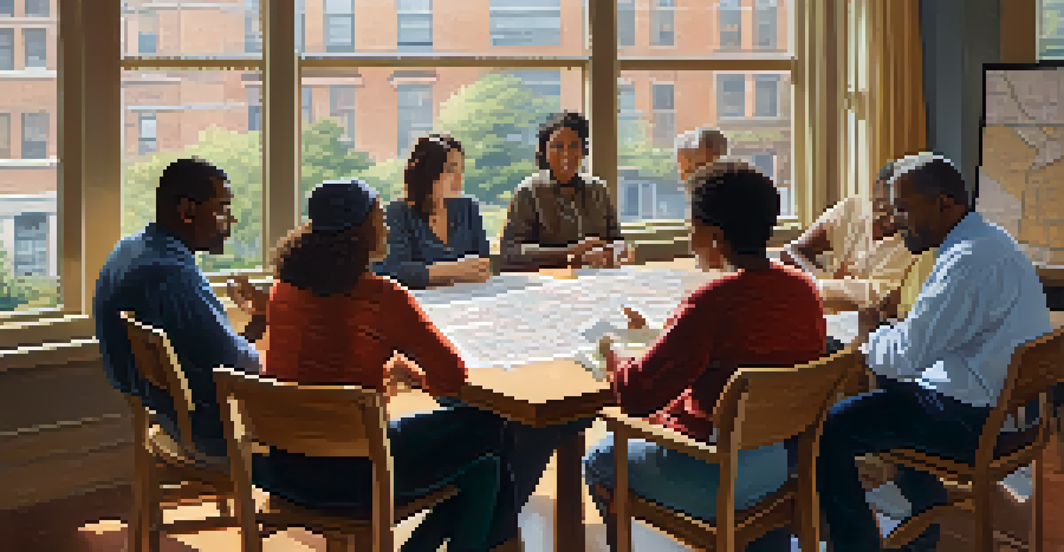 Close-up of a community board meeting in New York City with engaged residents discussing local issues.