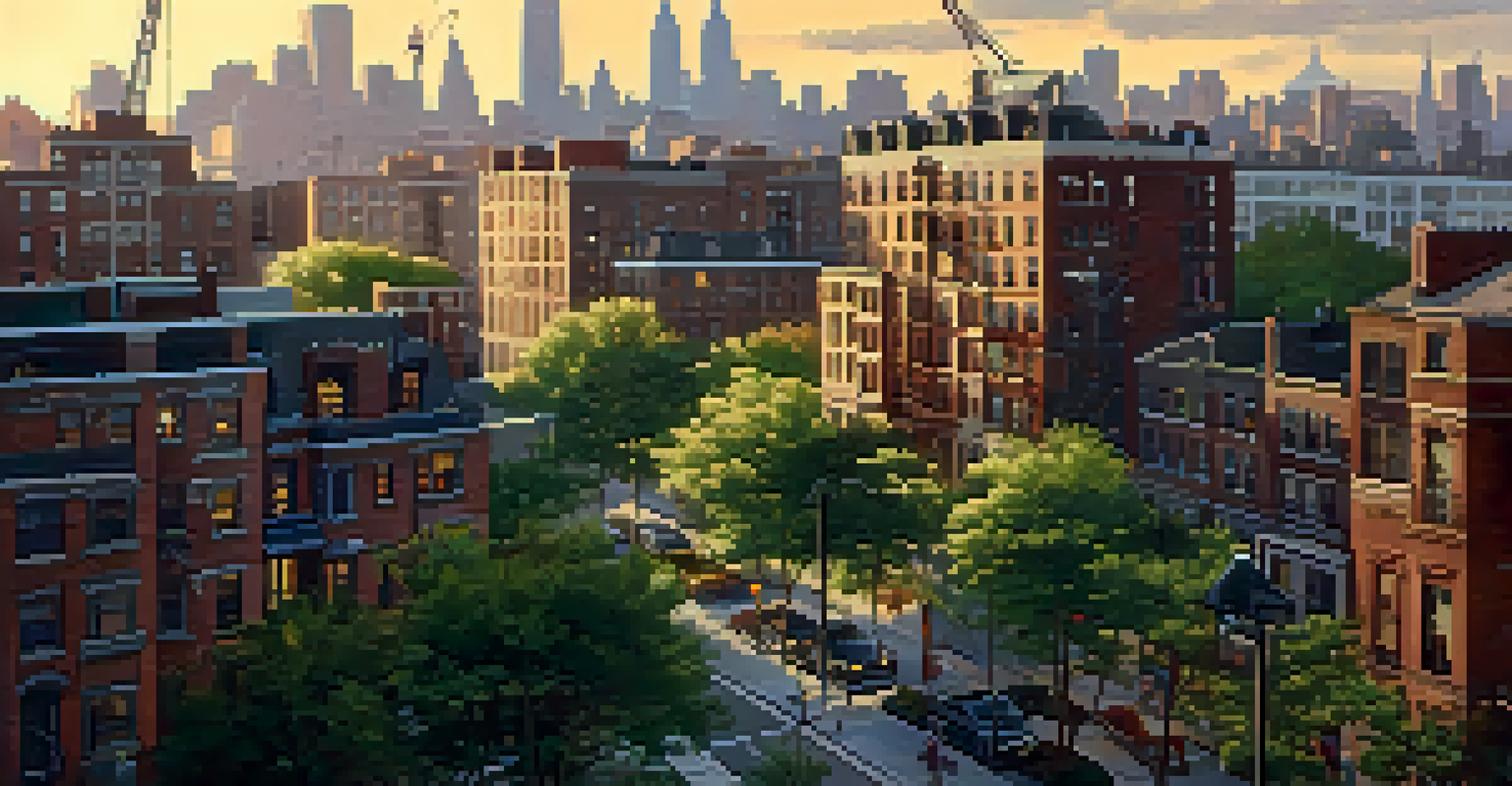 An aerial view of a developing neighborhood in NYC showcasing construction and contrasting architecture.