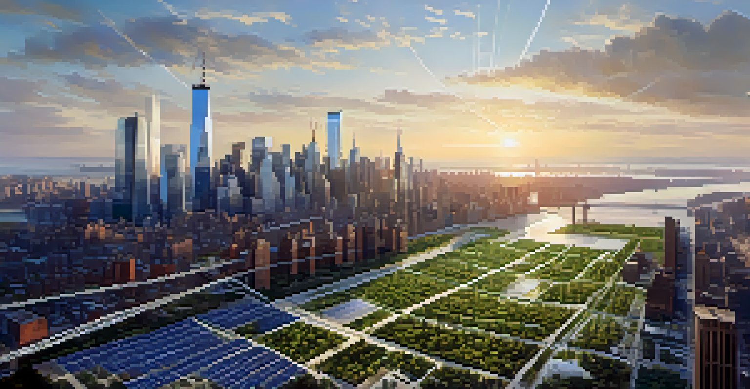 Aerial view of Hudson Yards in New York City, showcasing modern buildings and solar panels.