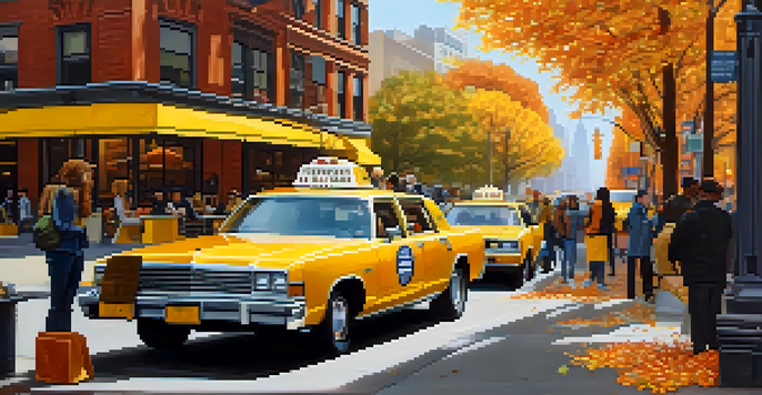 A busy New York City street with a rideshare driver, a graphic designer at a café, and urban architecture in the background.