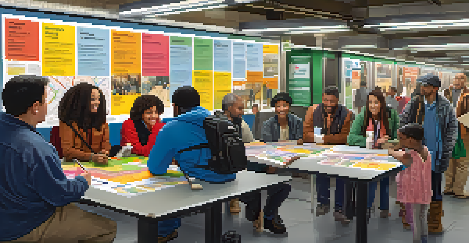 A community workshop in a subway station with city officials engaging local residents in transit discussions.