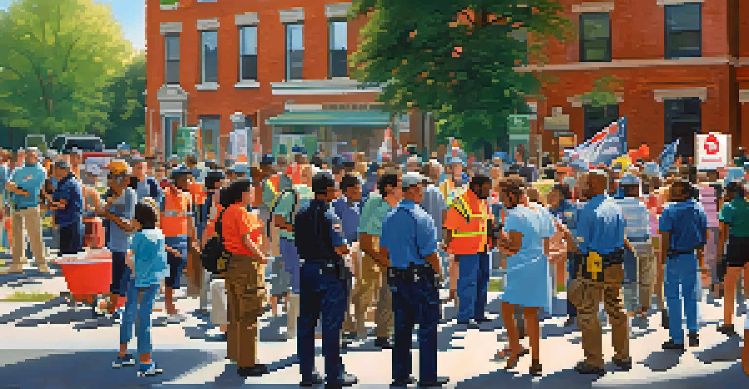 Community members engaging in an emergency preparedness drill in a park in New York City.