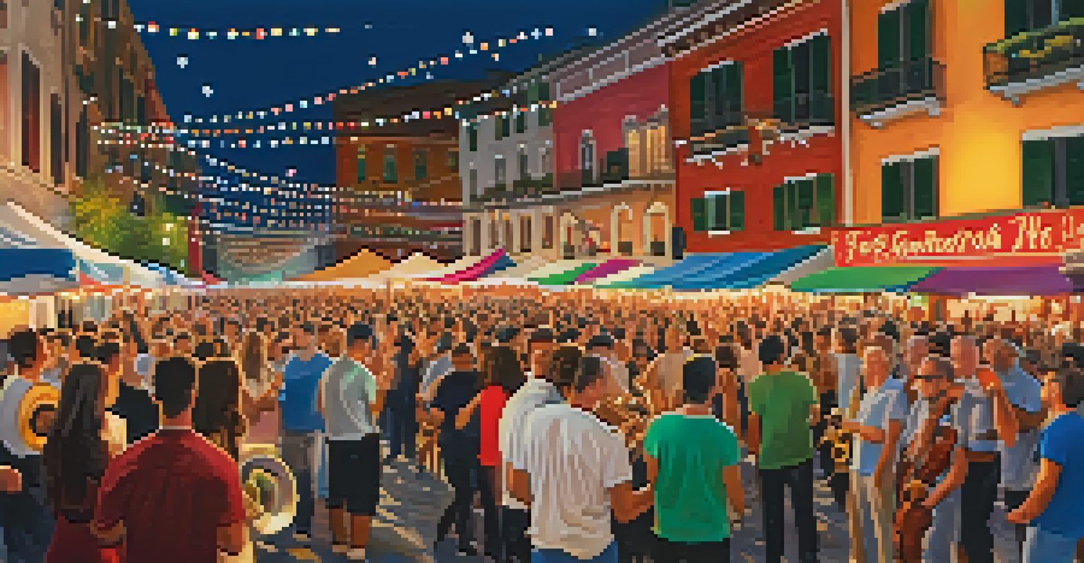Musicians performing at the Feast of San Gennaro, surrounded by an excited crowd, highlighting the lively atmosphere of the festival.