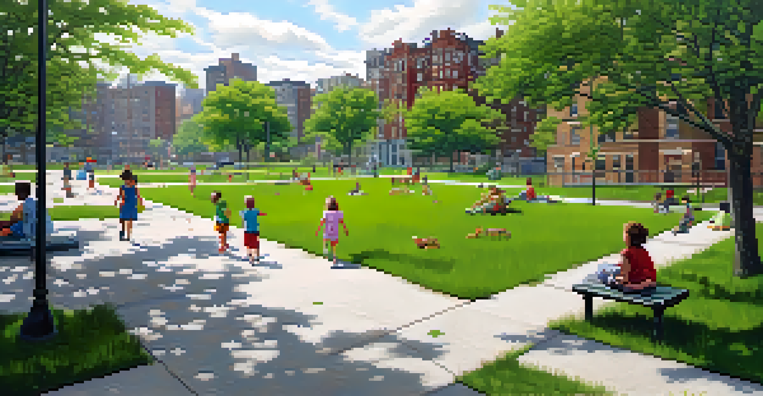 A split scene showing a vibrant park with children playing next to a neglected urban area with dilapidated buildings, emphasizing the contrast in living conditions.