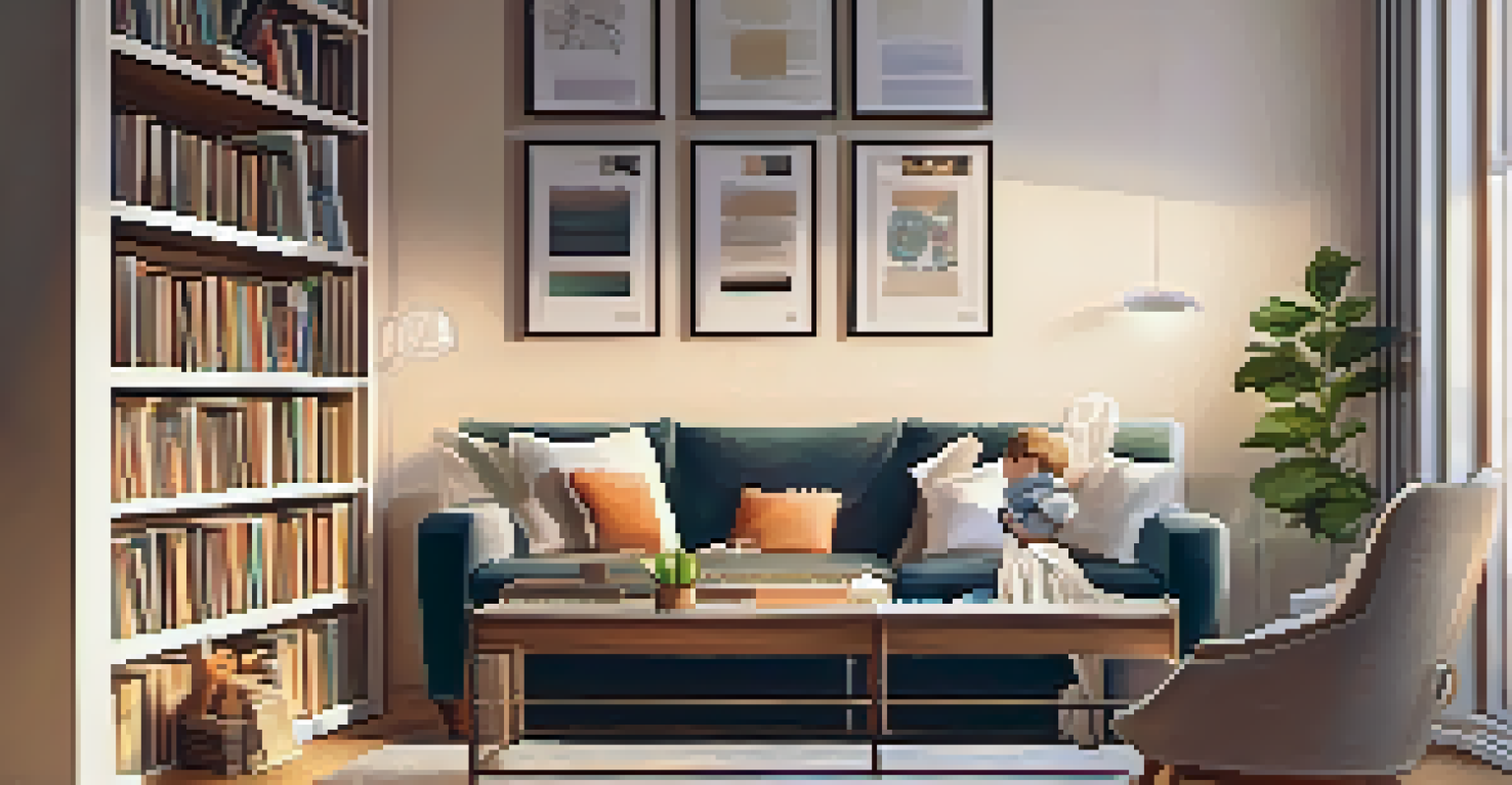 A parent reading a book on youth mental health while a child does homework in a cozy home setting.