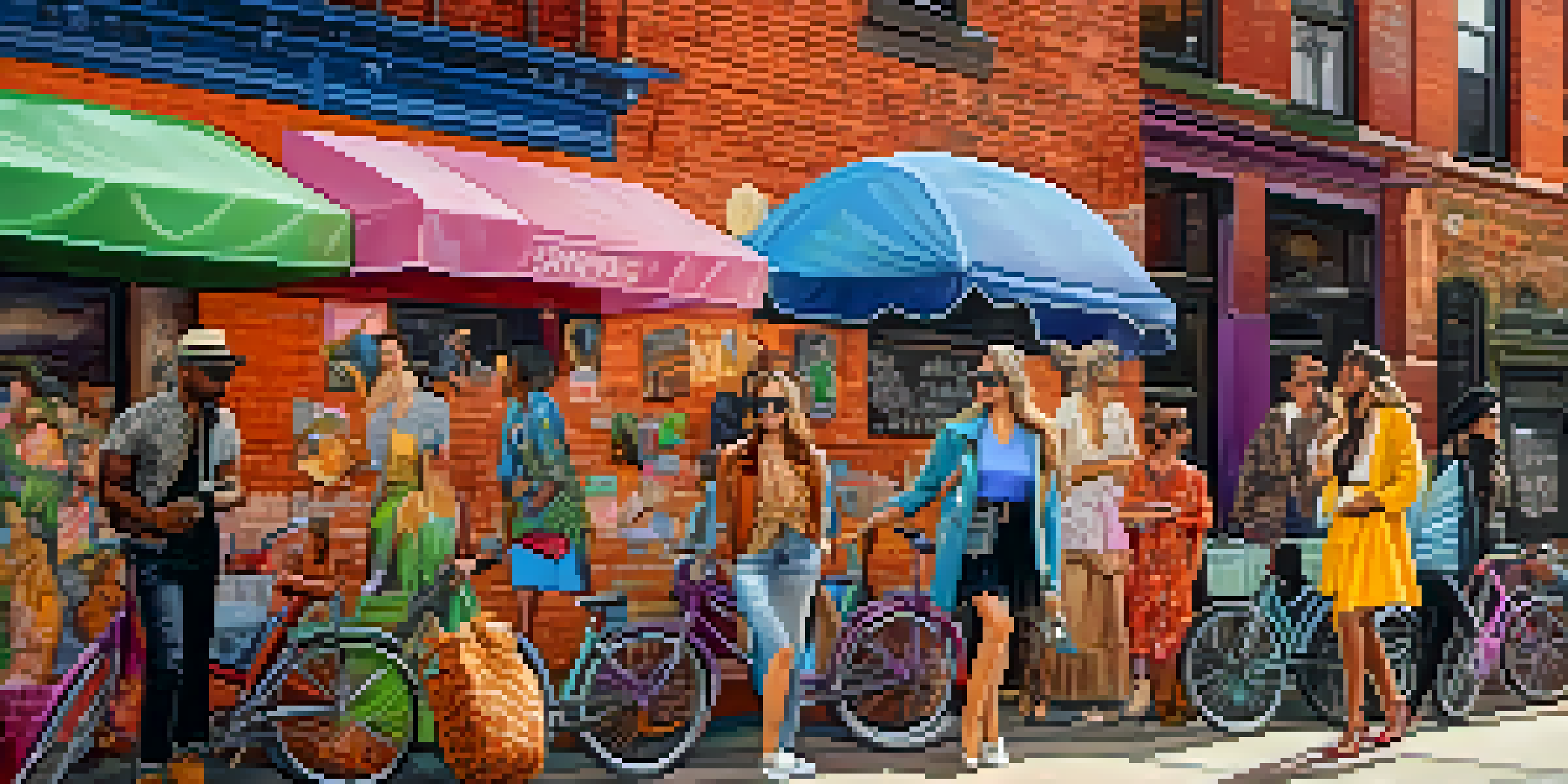 A vibrant New York City street scene featuring a colorful mural and fashionably dressed individuals inspired by the artwork.