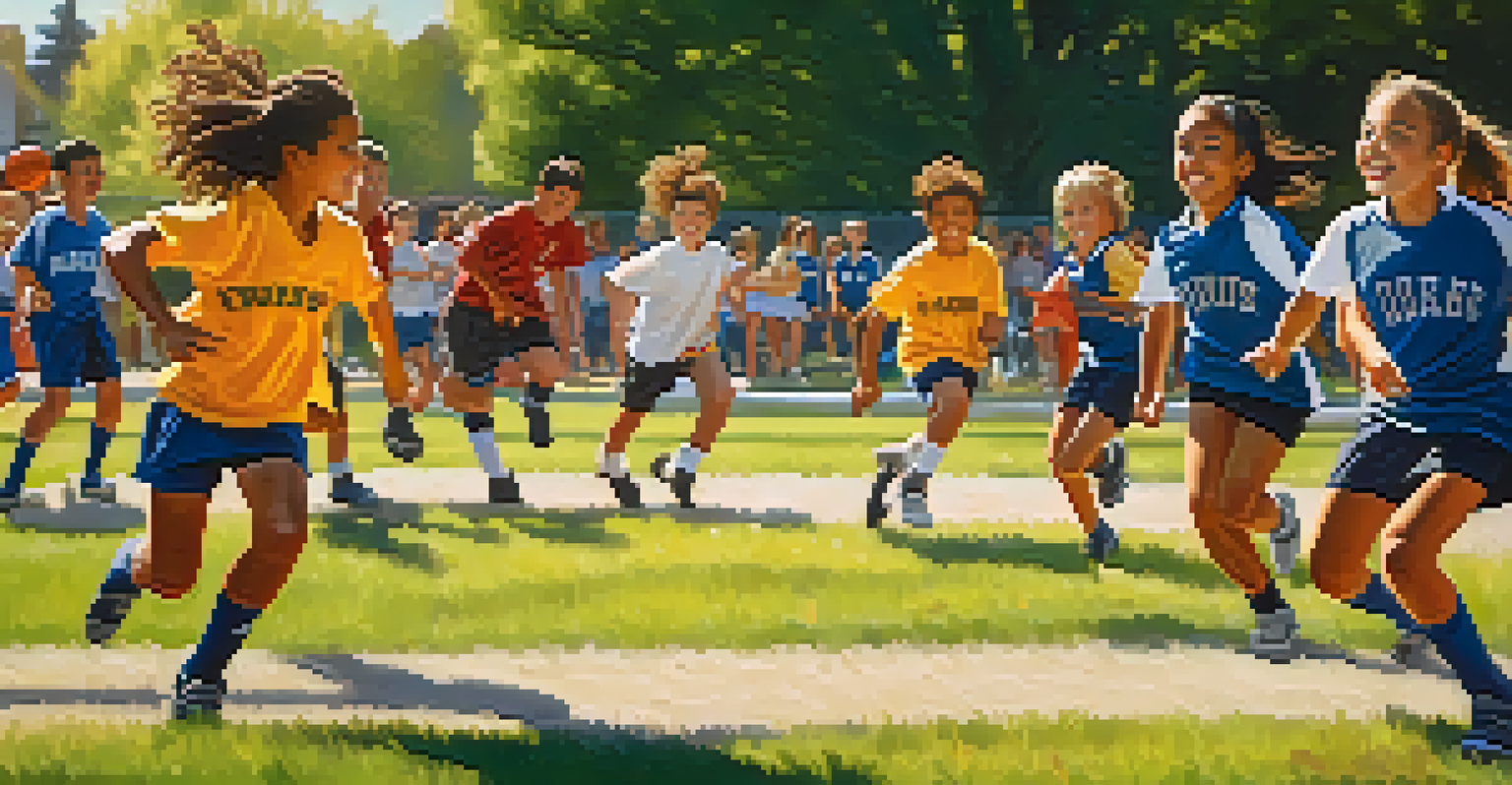 Young athletes competing in a neighborhood park, playing a sports game with enthusiastic spectators cheering in the background.