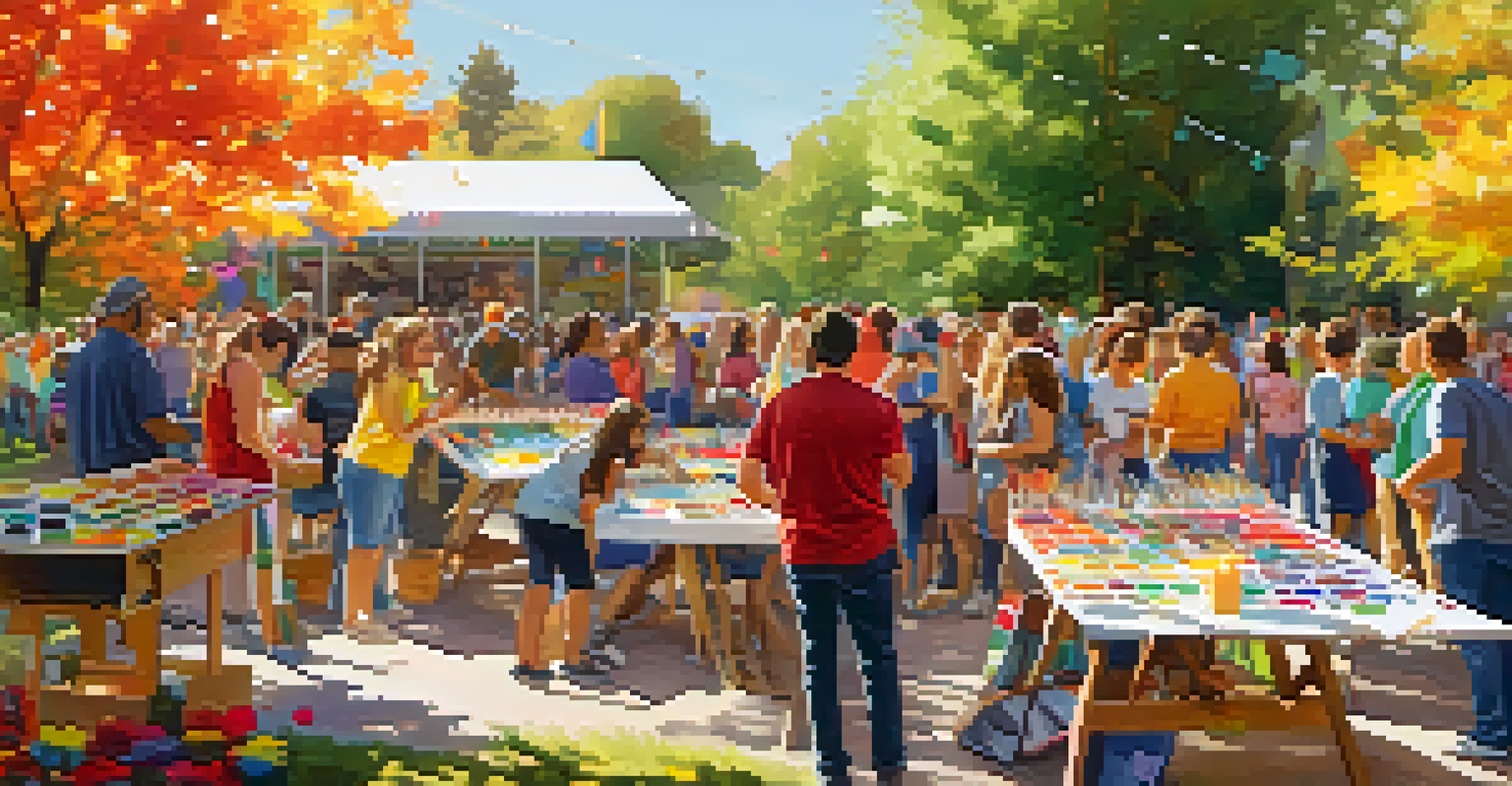 A community event in a park with locals engaging in art workshops around a public installation.