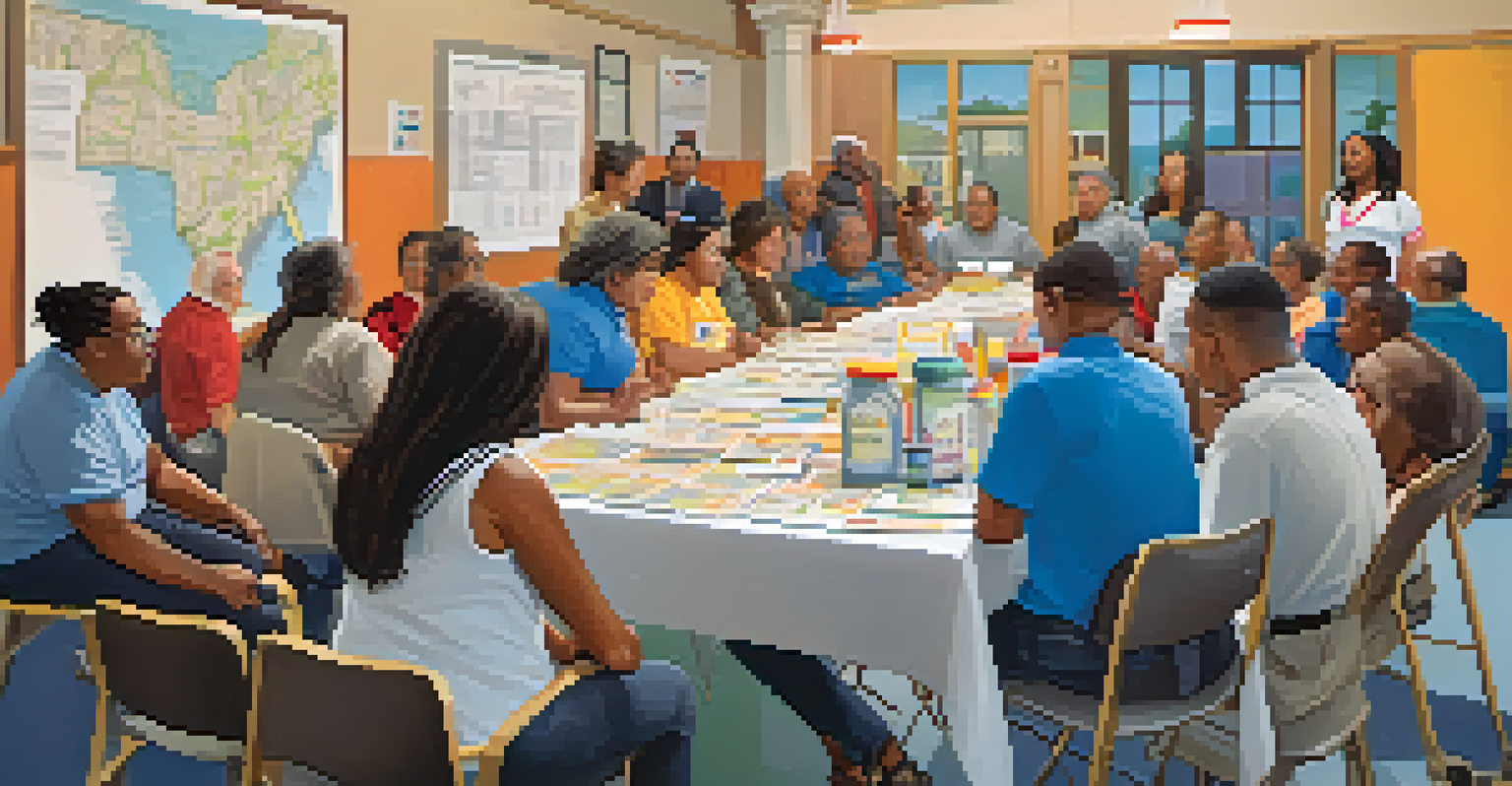 Community members participating in a disaster preparedness workshop, learning about emergency kits and safety tips.