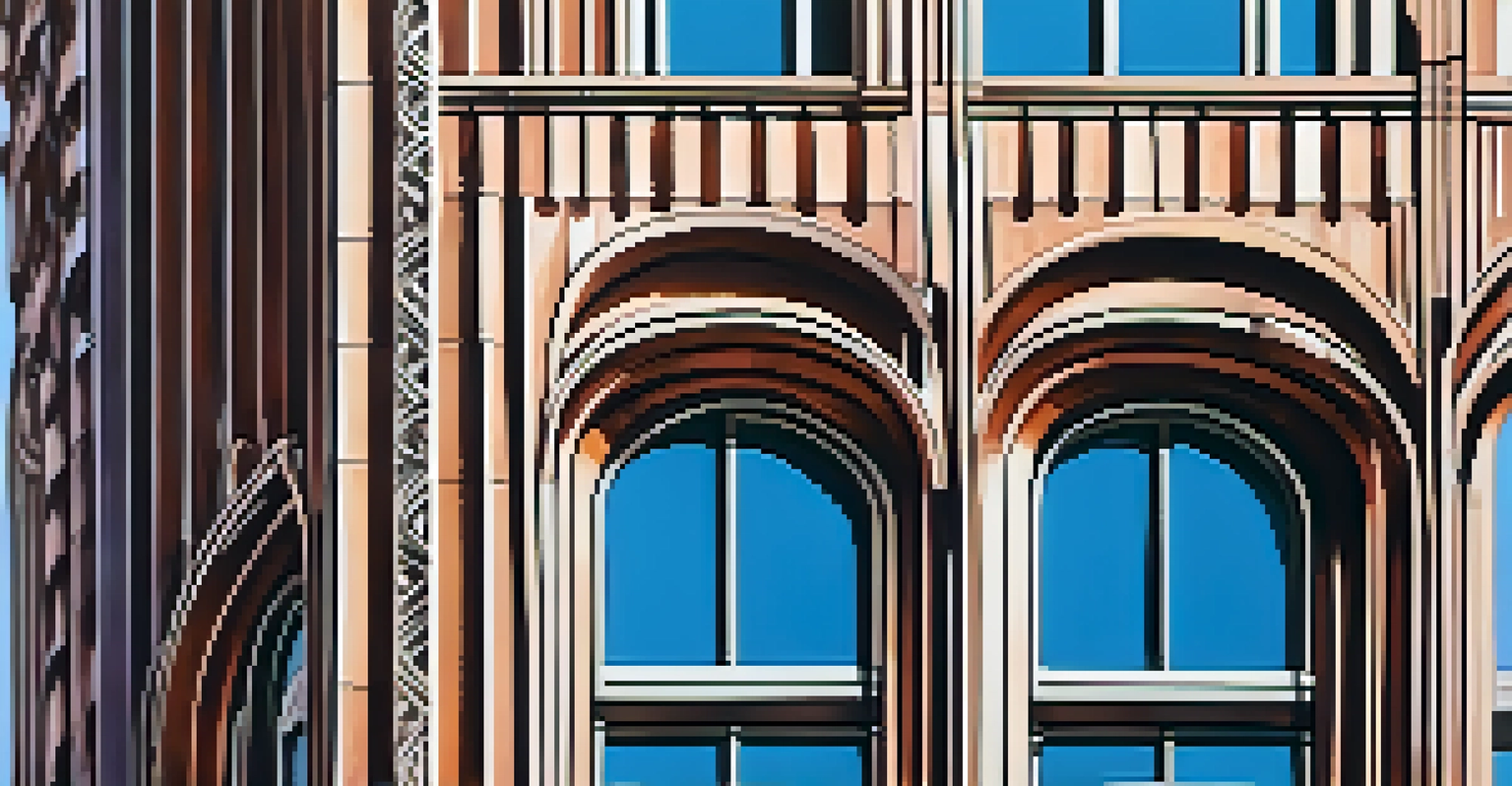 Close-up of the Chrysler Building's Art Deco architecture against a blue sky, showcasing its ornate design.