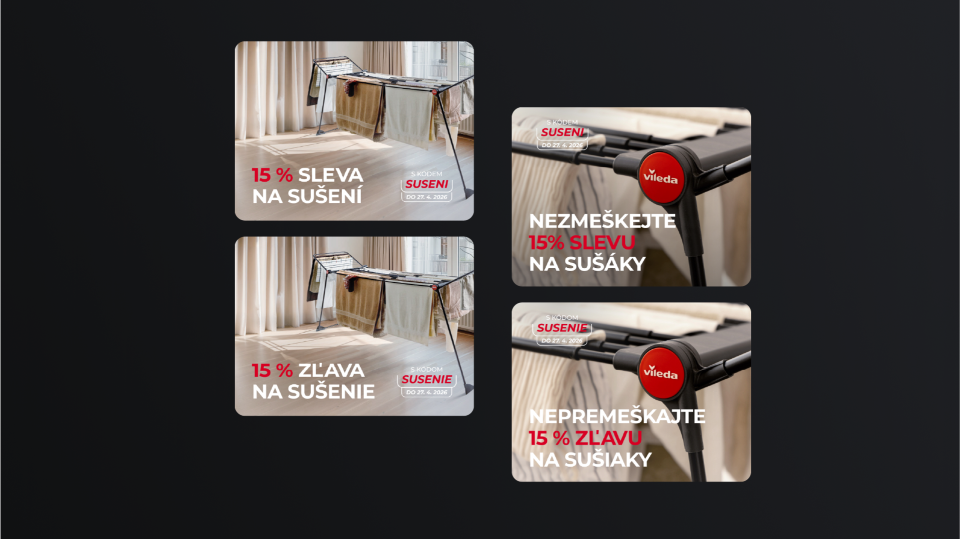 Vileda ad banners for drying racks in Czech and Slovak versions