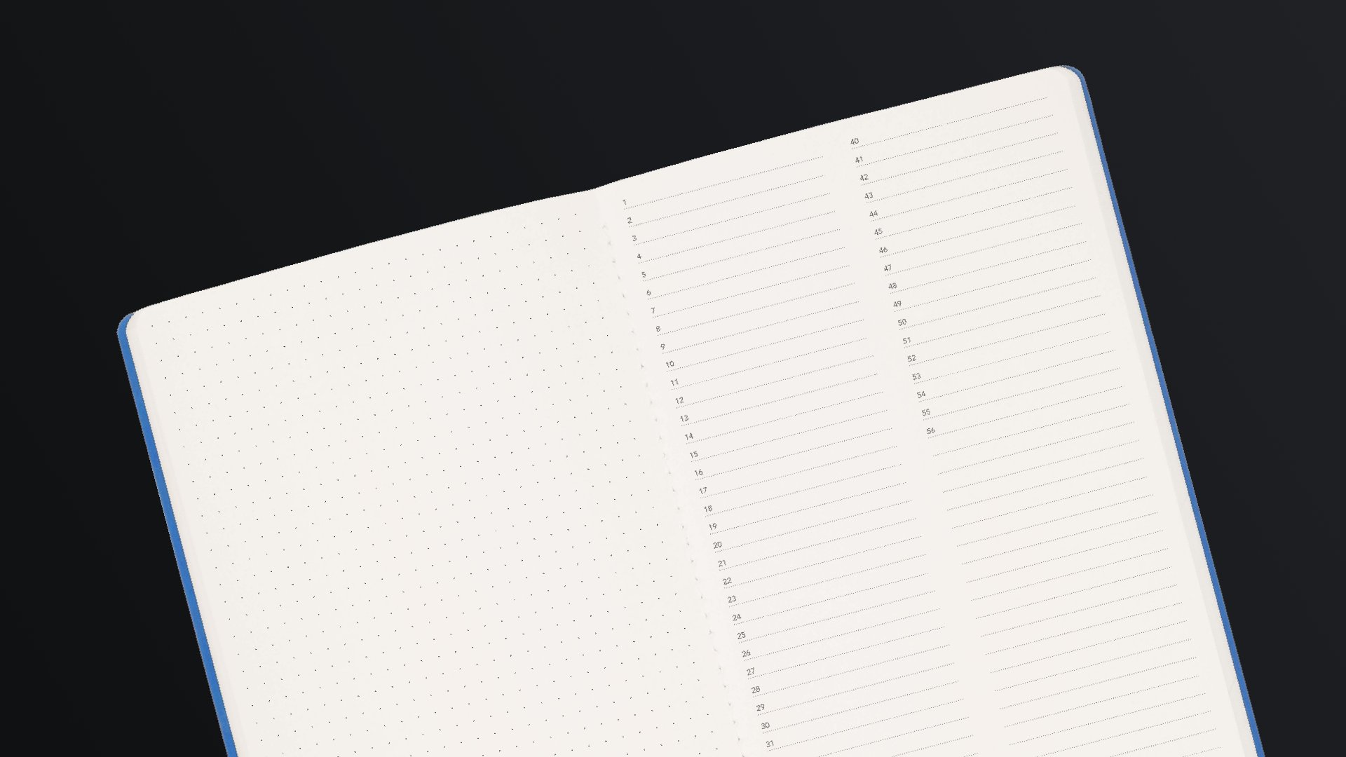 An open Metaxa notebook with dotted and lined paper