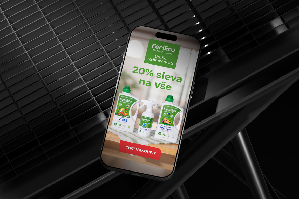 A FeelEco ad on a phone with a discount offer and products