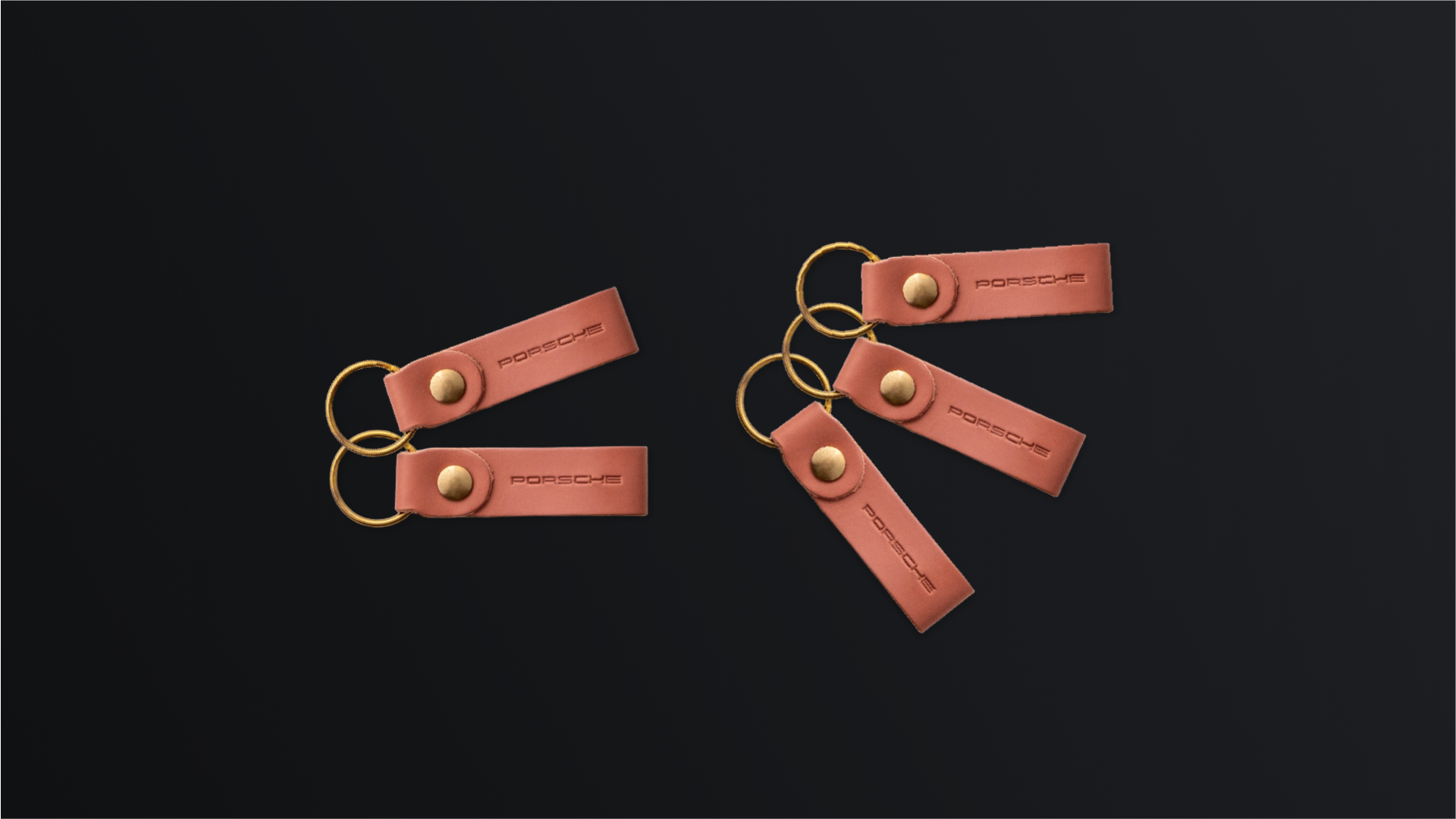 Porsche leather keychains with a gold ring