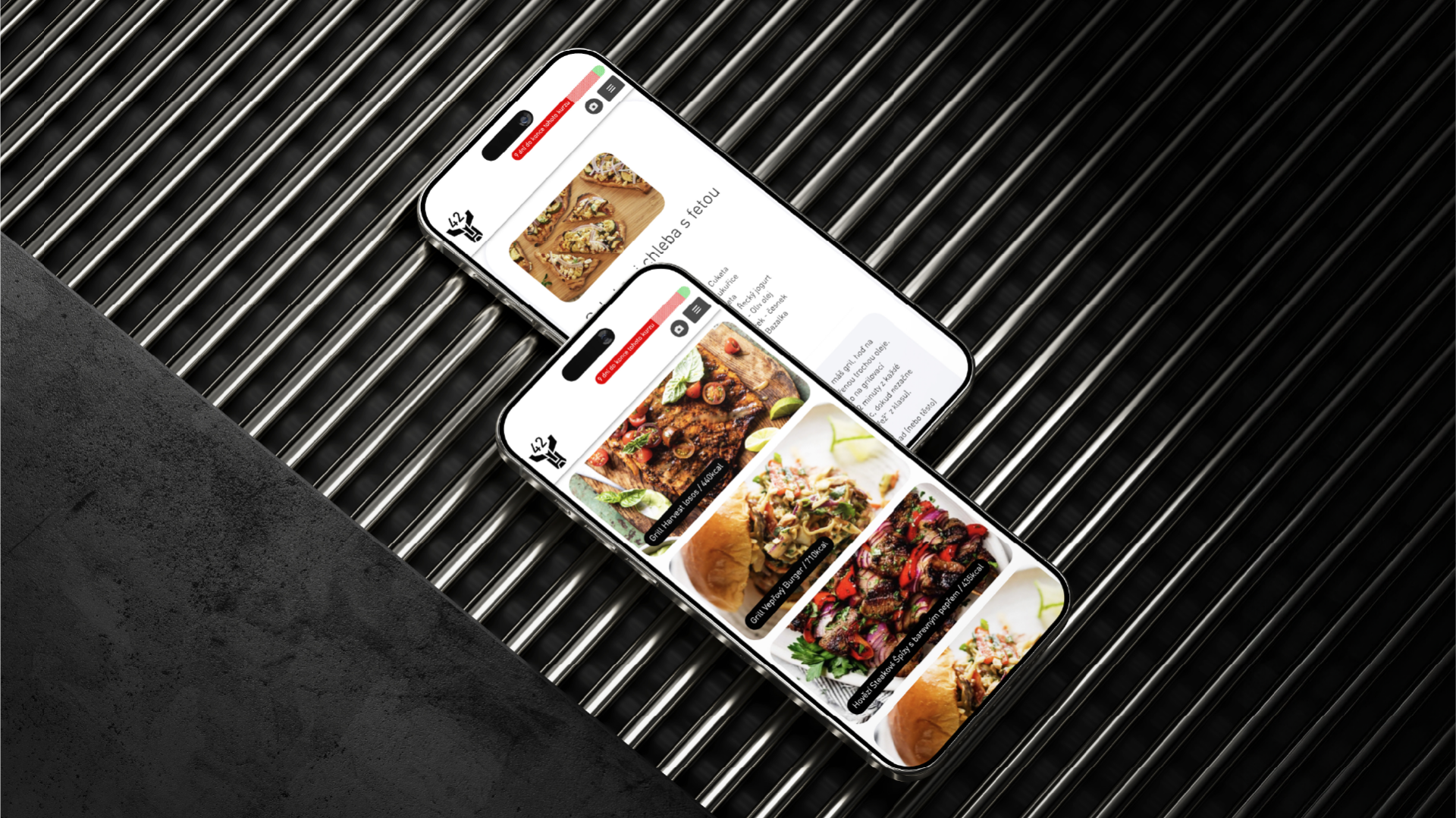 Two phones showing recipes and content from the Transformers42 website