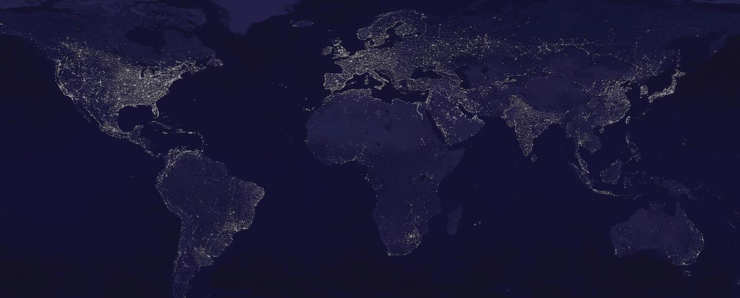 World map showing population distribution with glowing dots