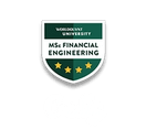 MSc Financial Engineering Credly badge for completing the course, and Credly logo