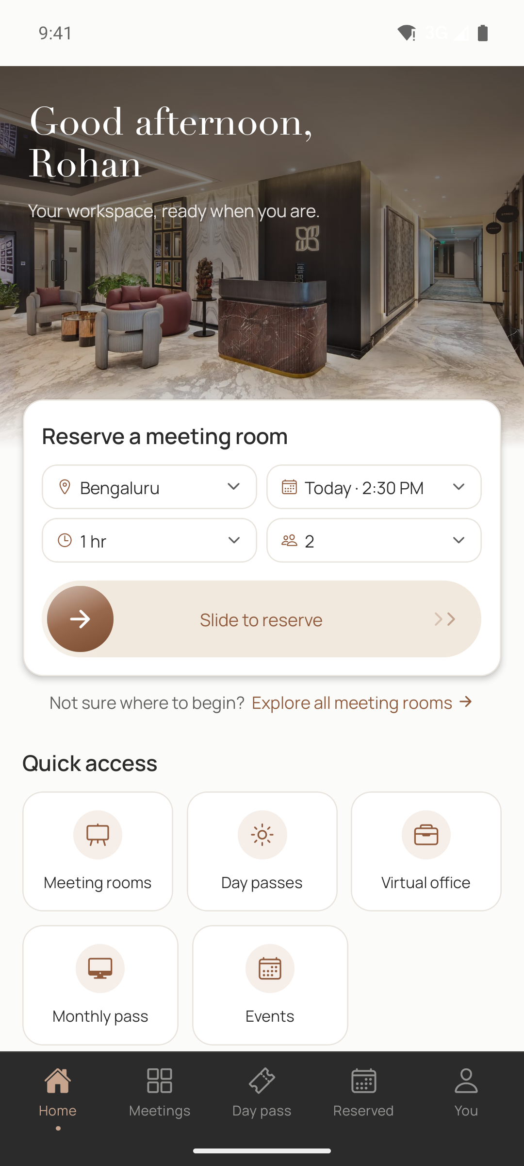 The Offitel Edge app home screen
