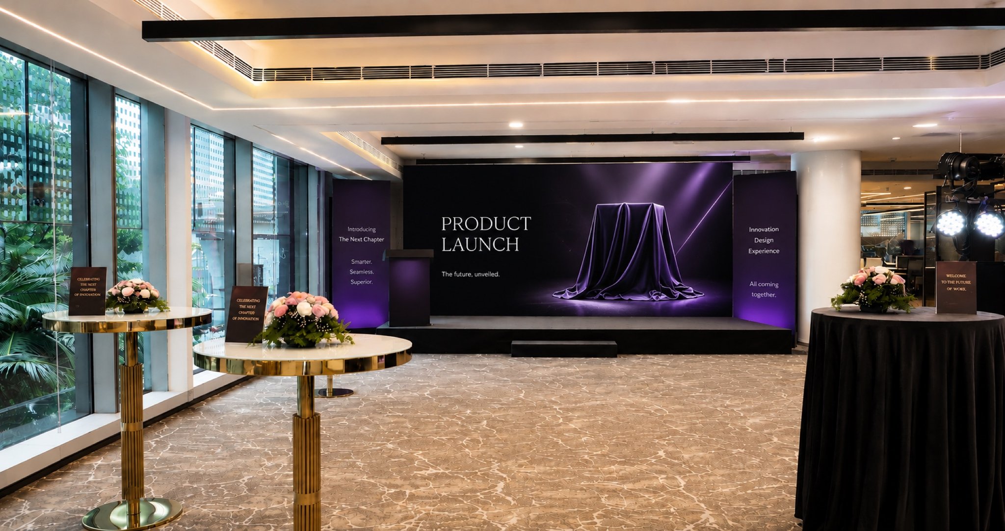 A corporate product-launch event staged in a premium CorporatEdge event space