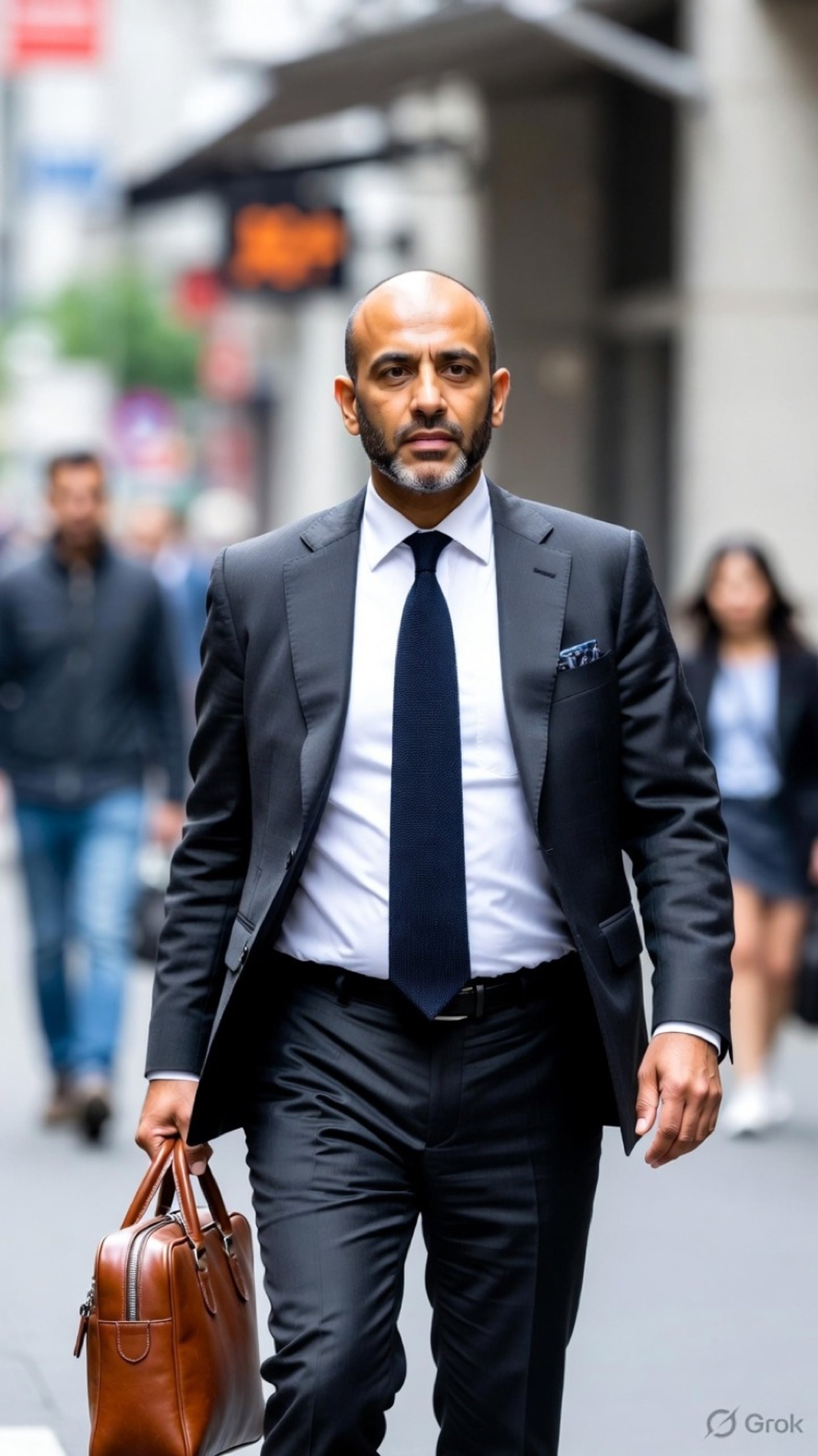 A business traveller walking through the city with a briefcase