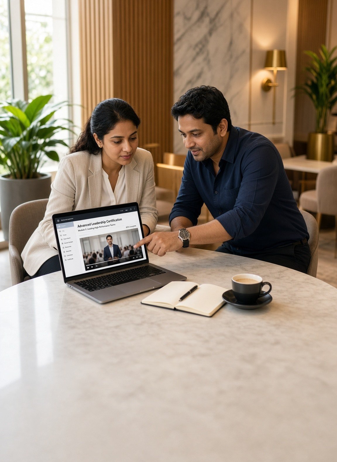 A colleague reviewing a professional certification course at CorporatEdge