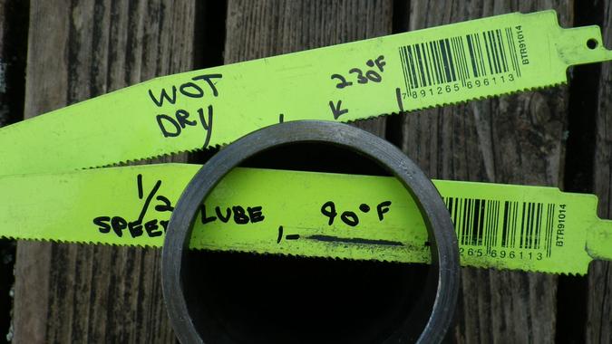 Condition of reciprocating saw blades after two different test cuts