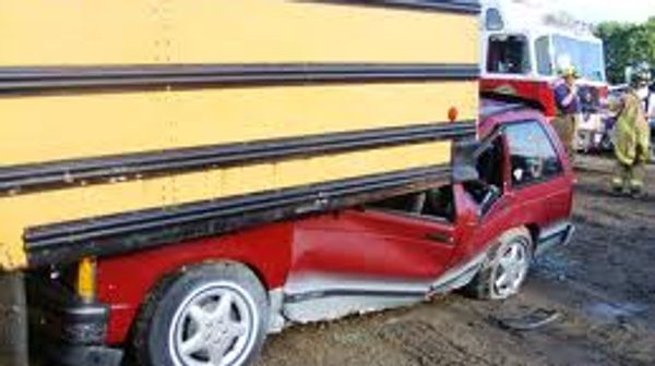 Underride example - school bus and a wagon