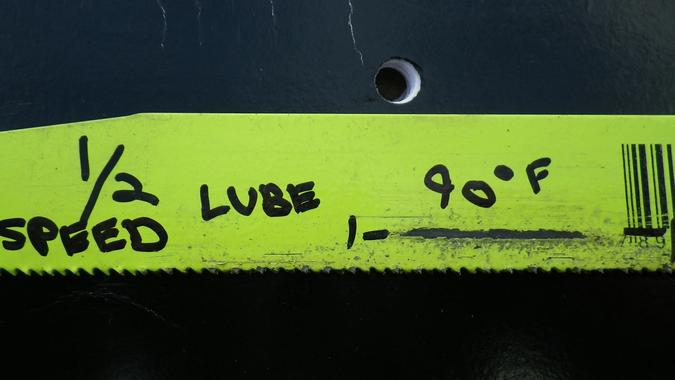 Reciprocating saw blade after being run at half speed, and with lubricant