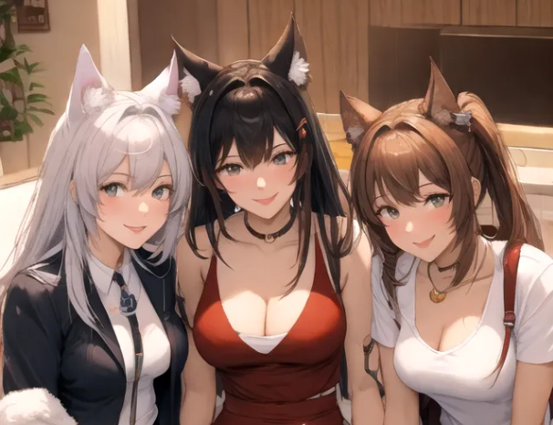 Three ai fury girls in the style of anime