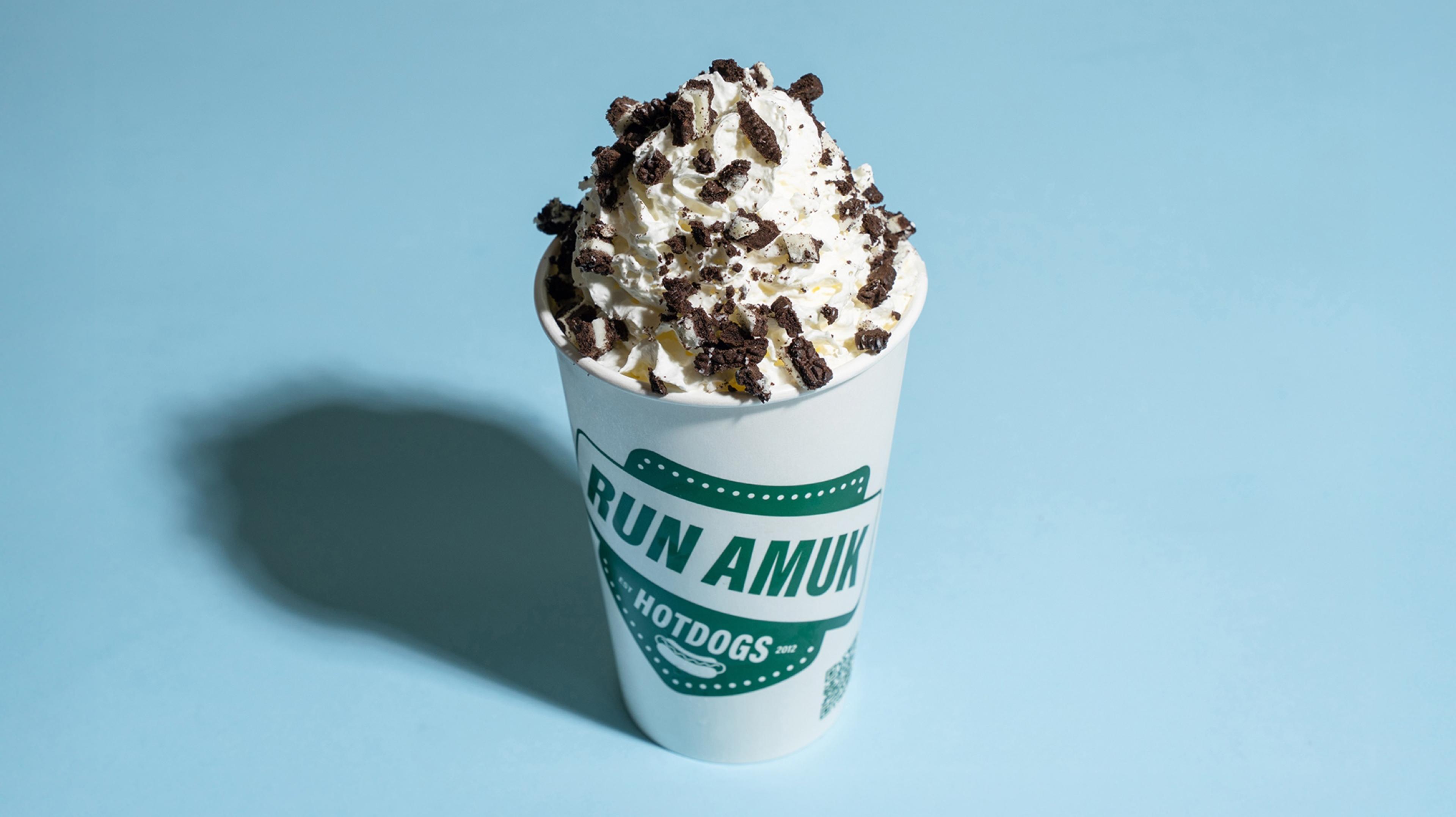 A Run Amuk shake topped with cookie crumble
