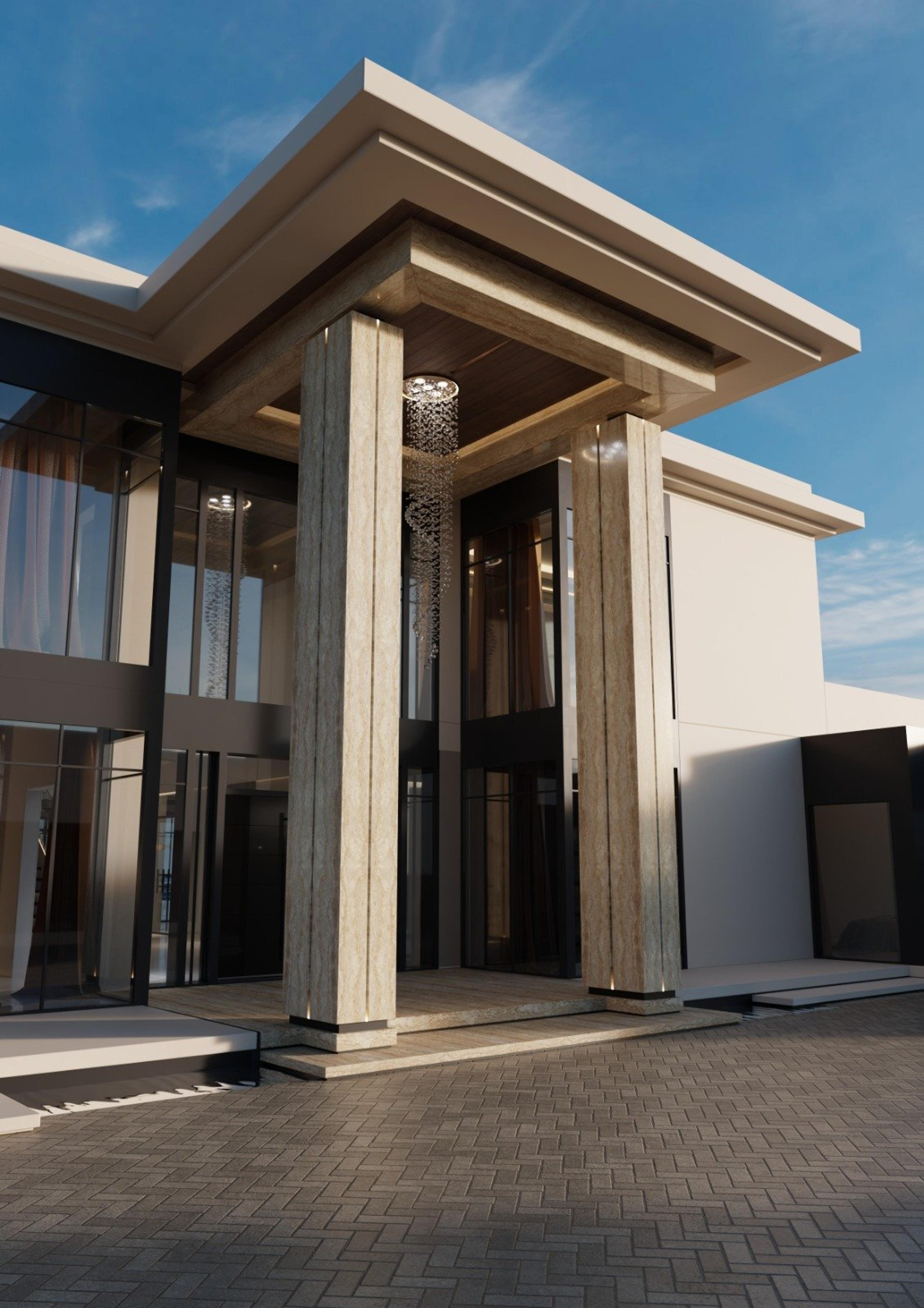 Entry with stone columns