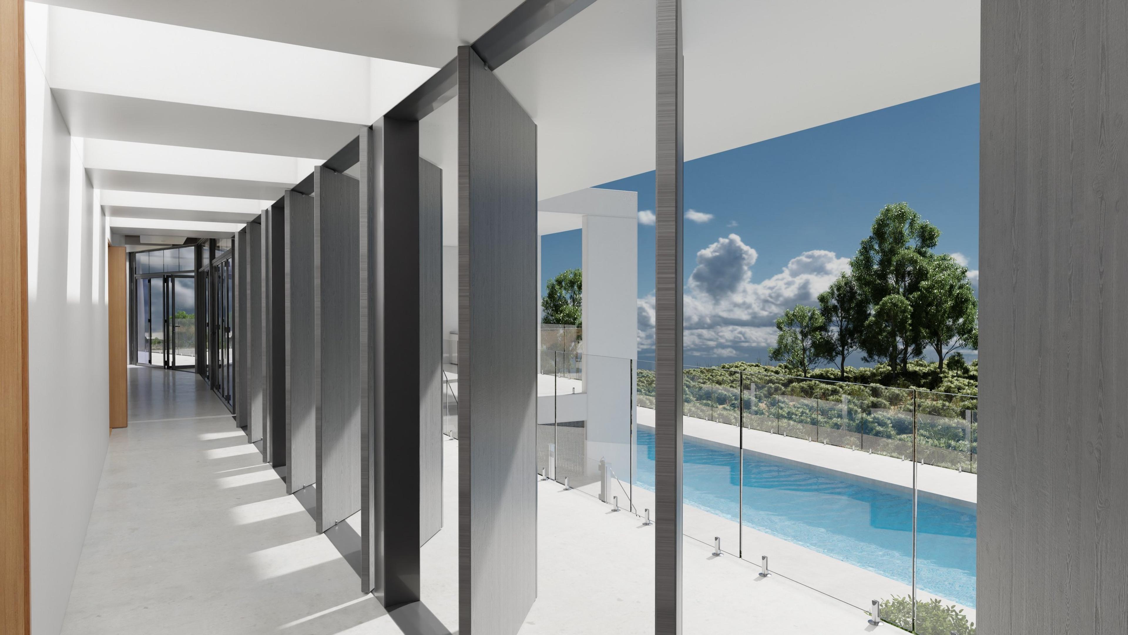 Glazed corridor beside the pool