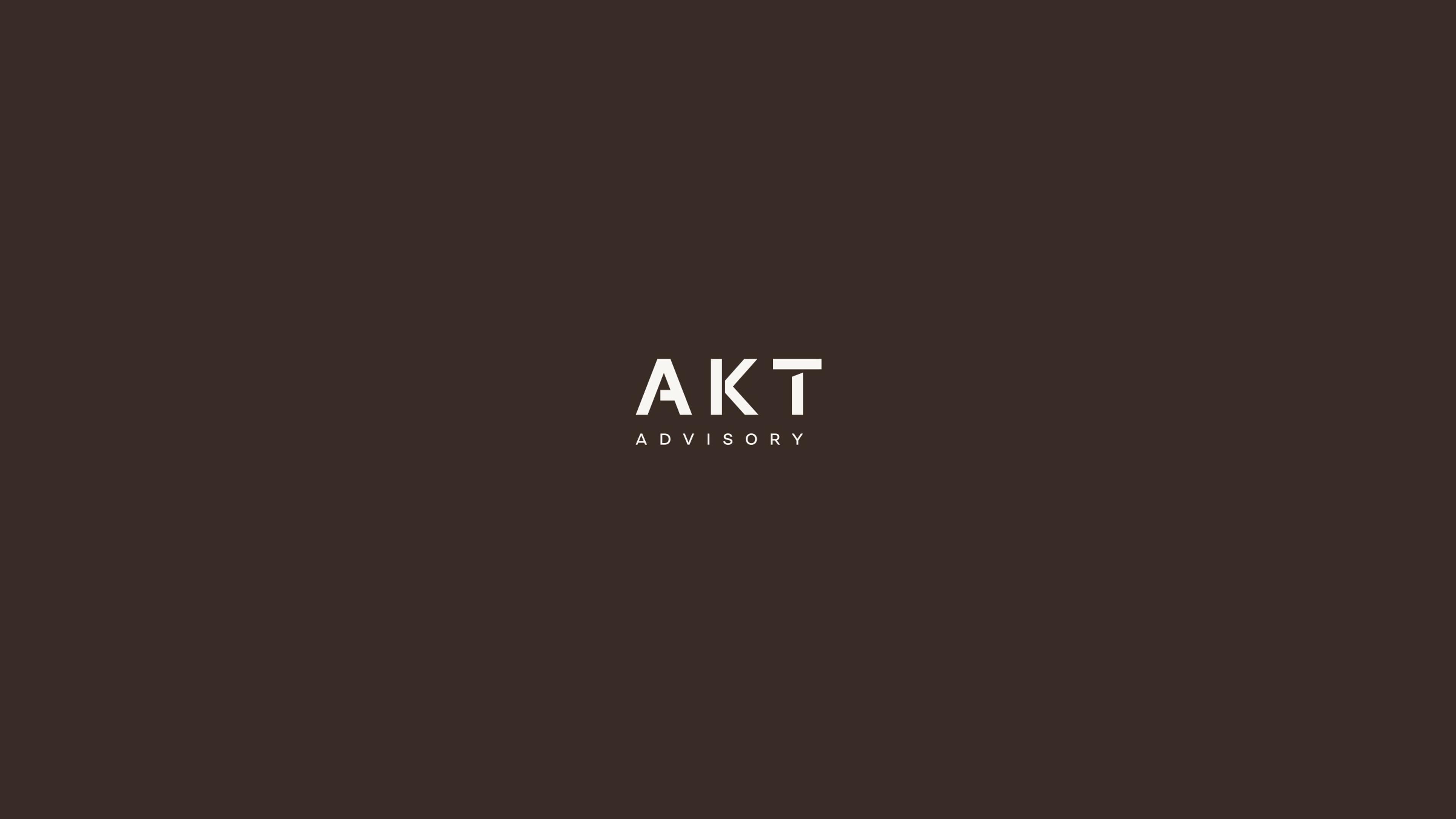Closing page with the AKT Advisory wordmark on Umber