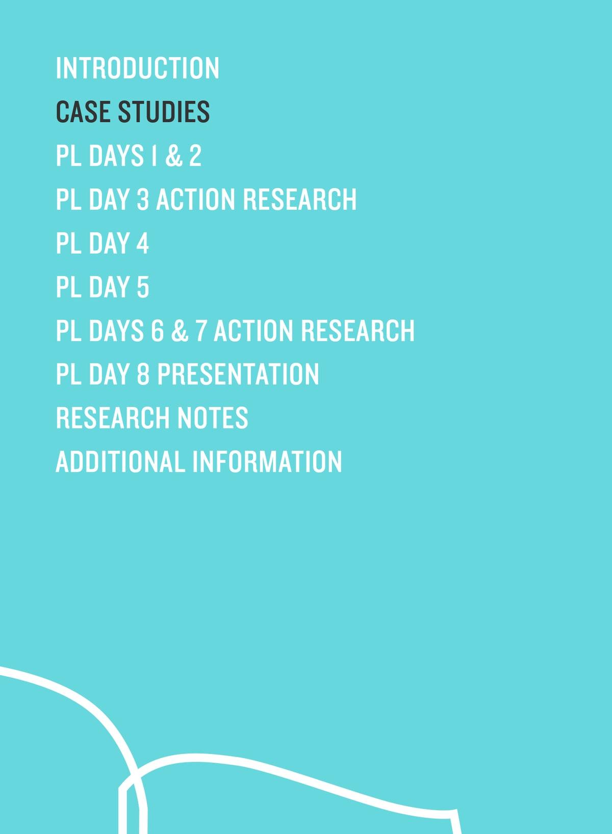 Blue folder divider with Case Studies highlighted