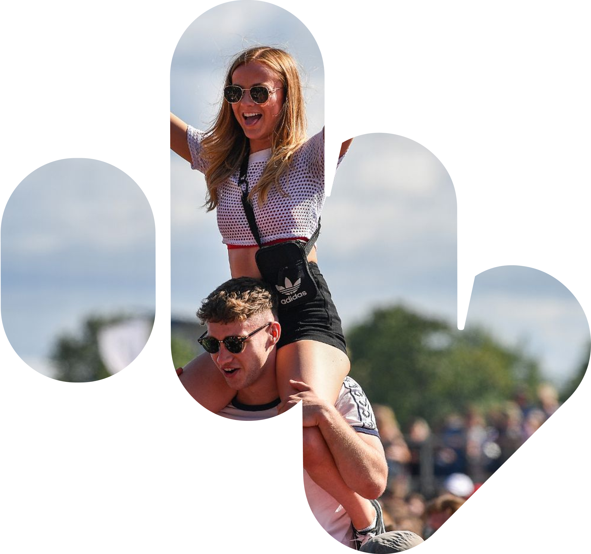 The Massive symbol filled with a photo of a fan on a friend’s shoulders at a festival