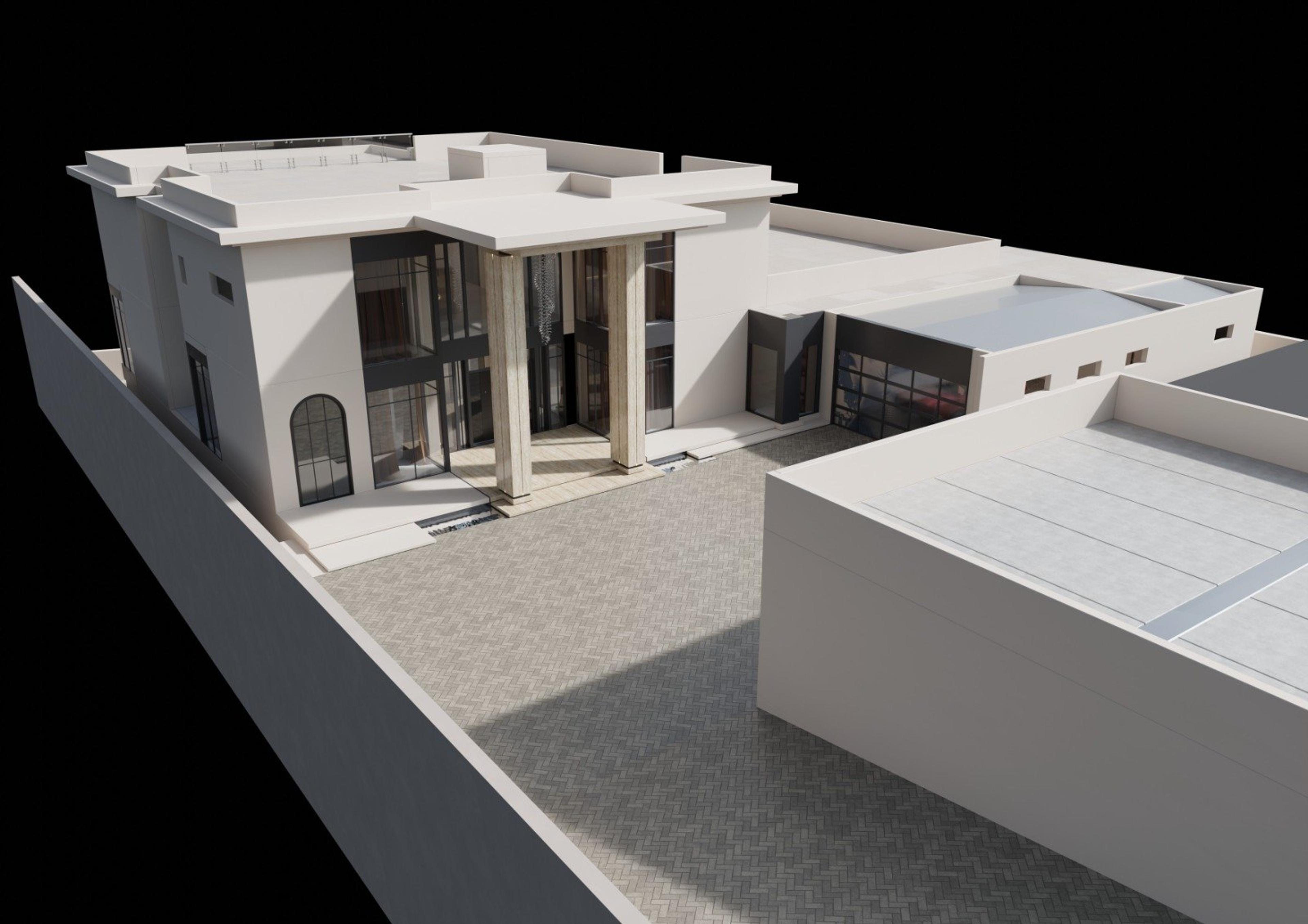 Aerial view of the front of the home